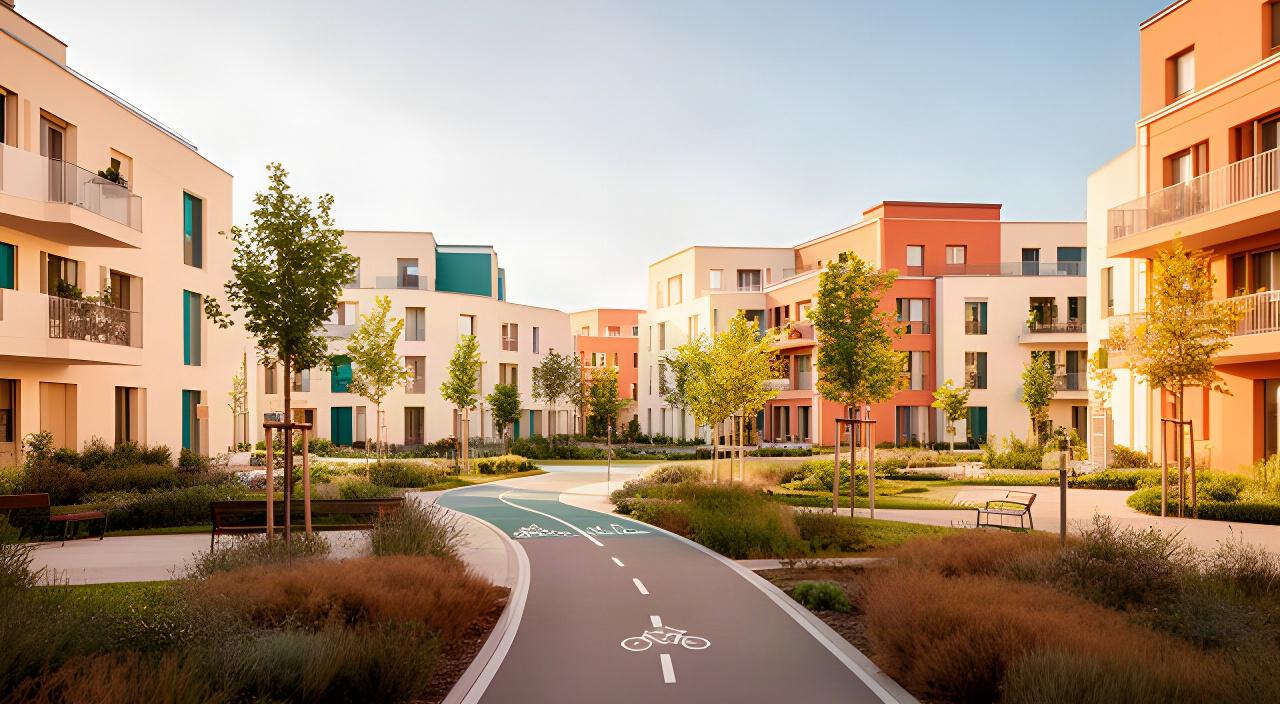 Nuovo complesso residenziale a Mantova con giardini, piste ciclabili e facciate luminose